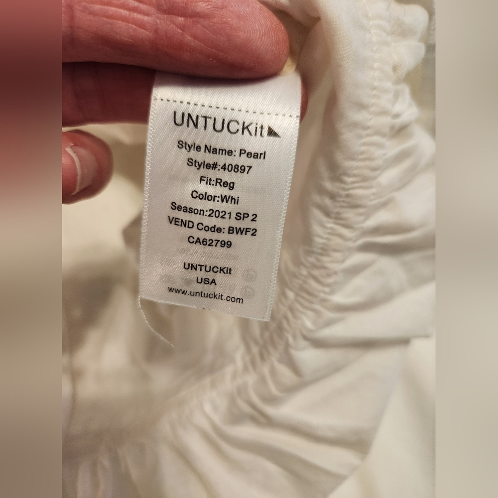 UNTUCKit Pearl White Cotton Eyelet Cap Sleeve Button Down Front Ruffle Hem Dress - Picture 9 of 14